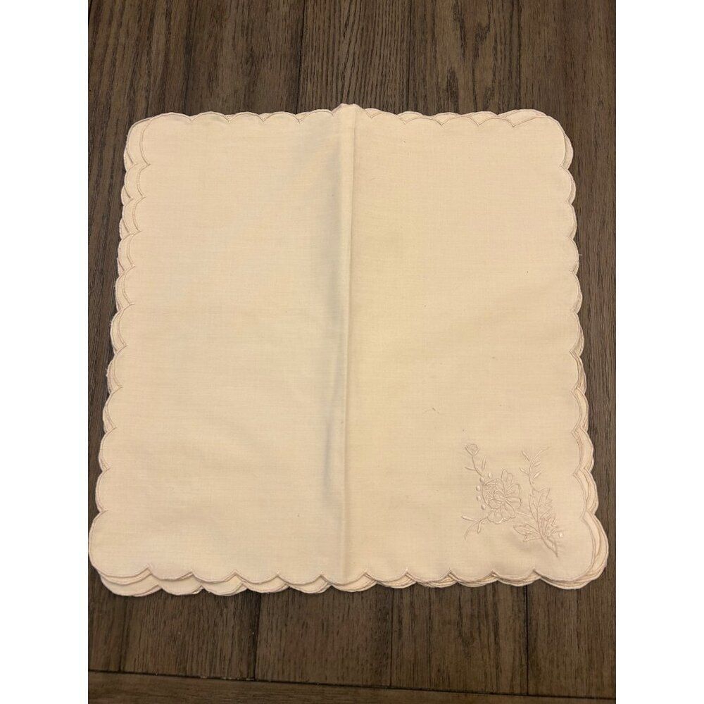 Vintage Embroidered Linen Square Doily With Scalloped Edges Set of 11